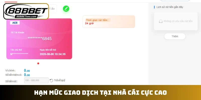 Hạn mức giao dịch tại nhà cái cực cao