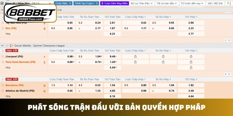 Phát sóng trận đấu với bản quyền hợp pháp
