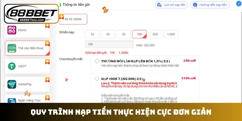 Quy trình nạp tiền thực hiện cực đơn giản